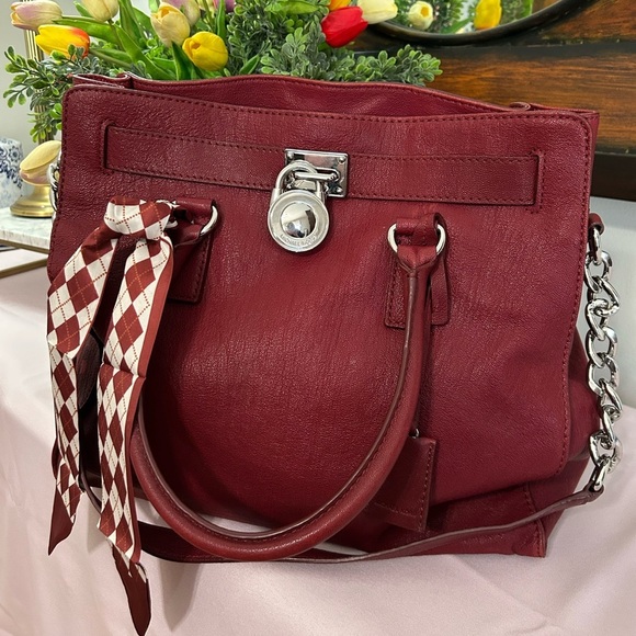 Michael Kors Handbags - Michael Kors Burgundy Shoulder Bag With Silver Hardware and Lock And Key